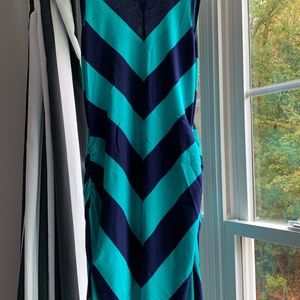 Turquoise and navy maternity maxi dress